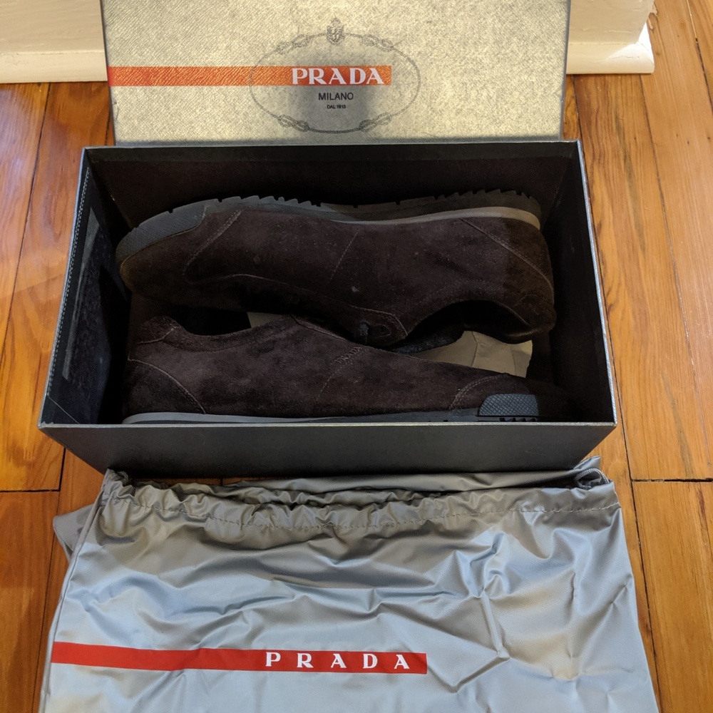 Brown Suede Prada Sneaker Shoes
